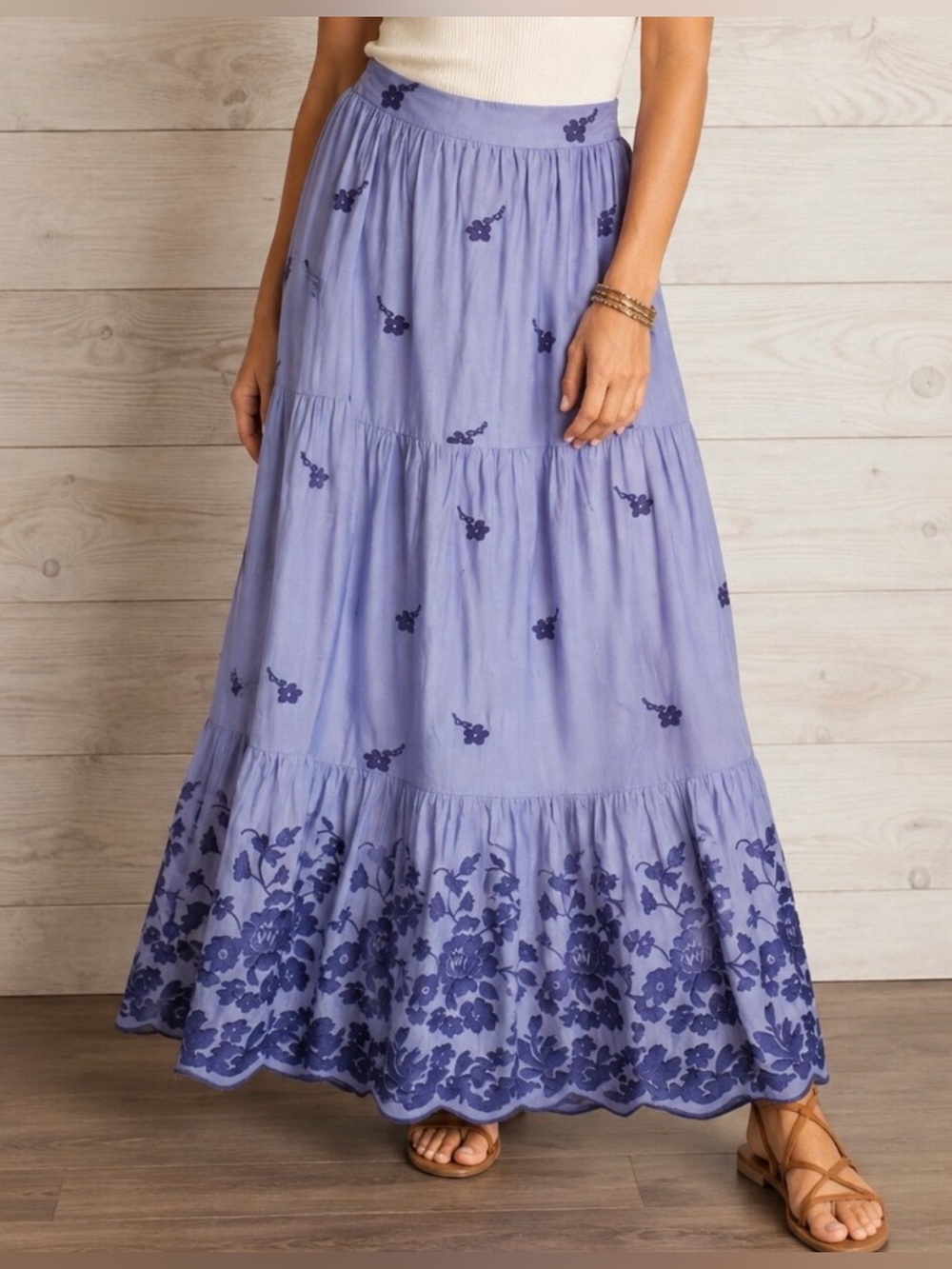 NWT Anthropologie Mille Embroidered Cotton Maxi Skirt L